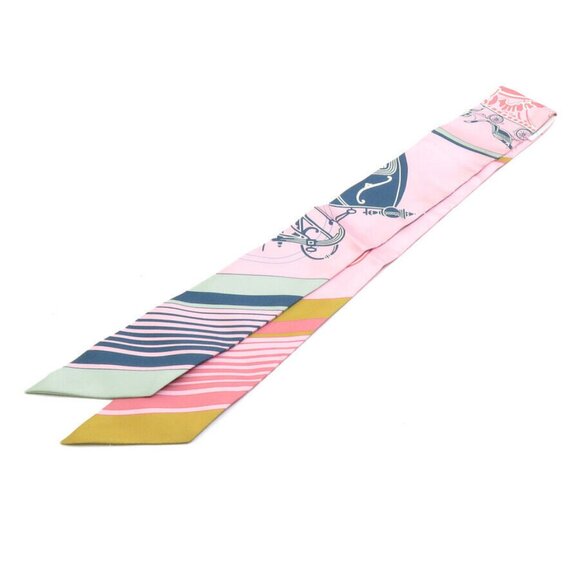 Auth HERMES Twilly Ribbon Scarf Pink/Multicolor Silk - Picture 3 of 12